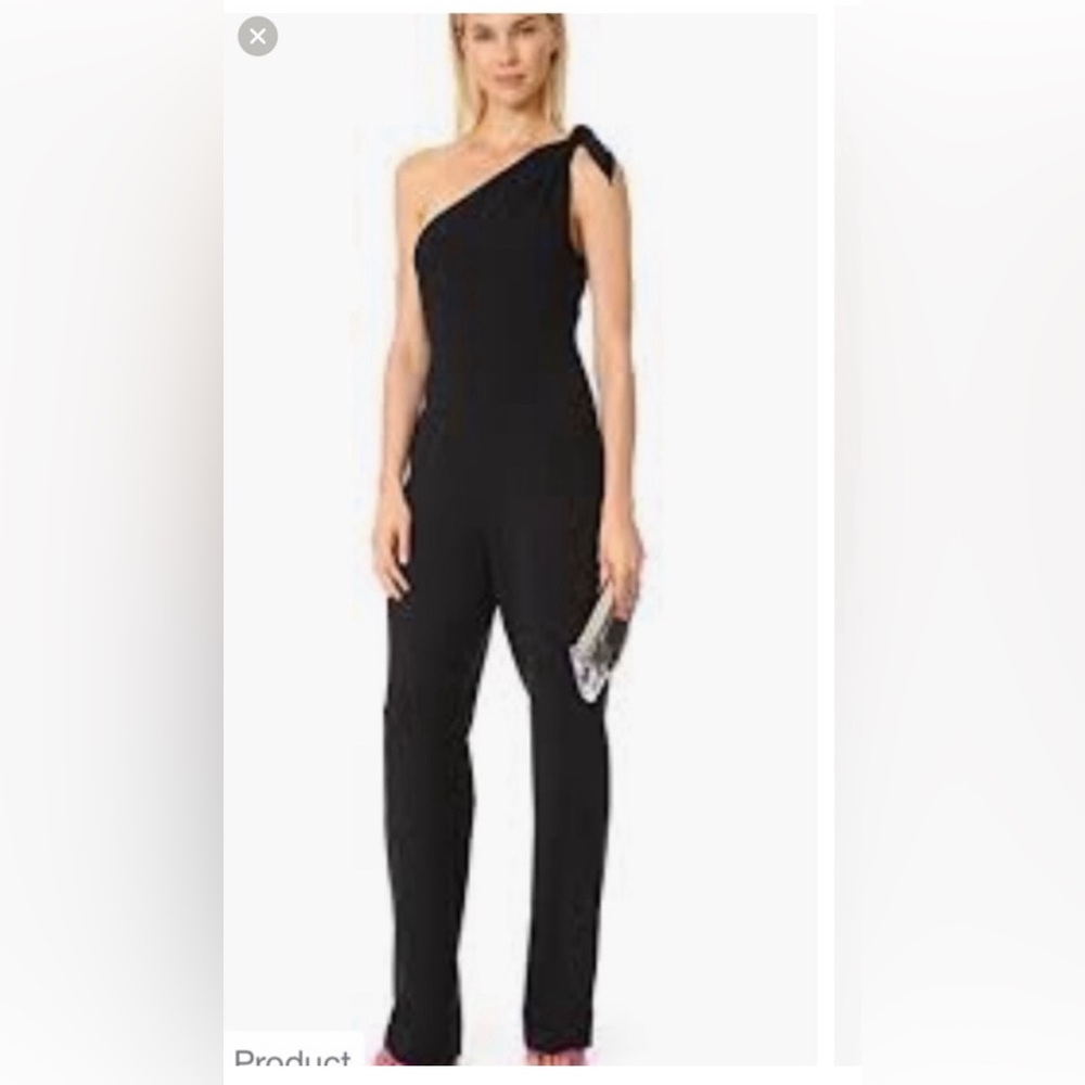 Like New DVF Diane Von Furstenburg BLACK JUMPSUIT one shoulder straight leg 8